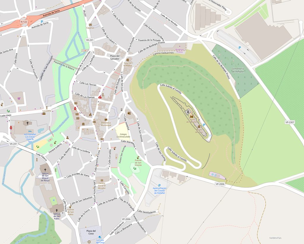 Mapa de casco antiguo de Peñafiel, en Valladolid