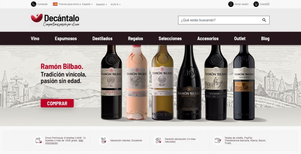 Web de compra de vinos Decántalo