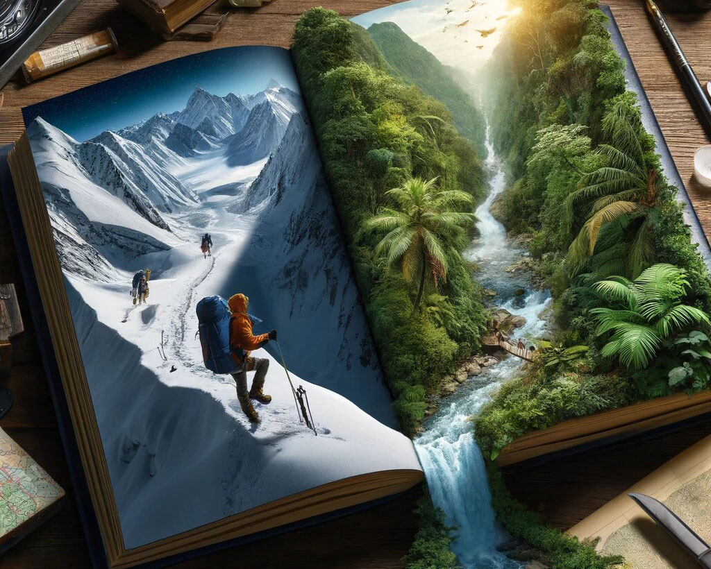 composición de libro de viajes y aventura