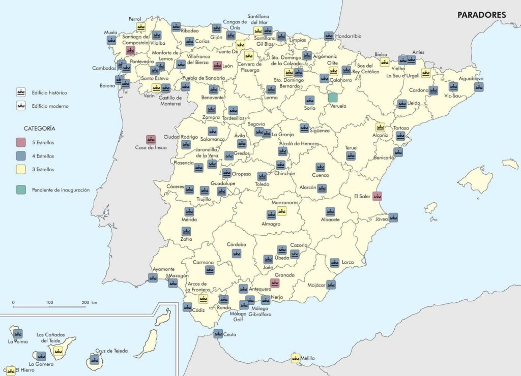 Mapa de Paradores Nacionales de España