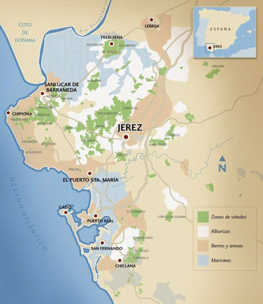 Mapa de Denominación de origen de vinos de Jerez