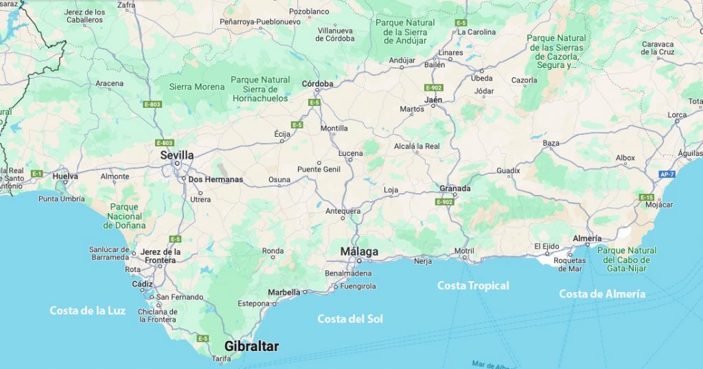 Mapa de la Costa de Andalucía