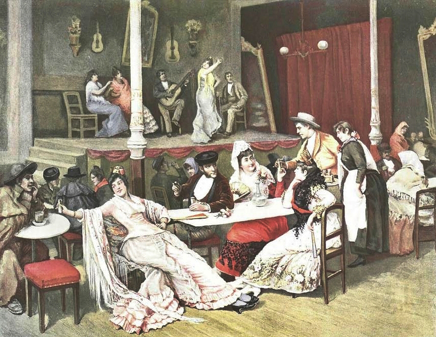 Pintura de espectáculo flamenco en café cantante