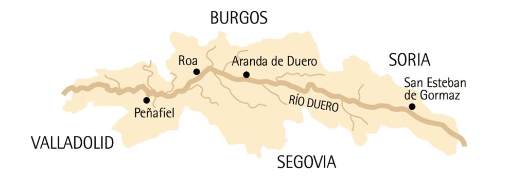Mapa de Denominación de Origen de vinos Ribera del Duero