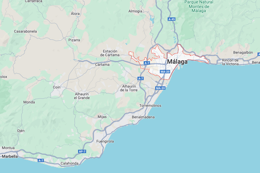 Ubicación de ciudad de Málaga en mapa