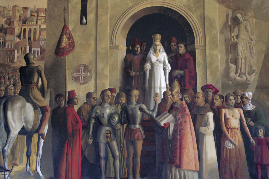 Pintura de la proclamacion como reina de Isabel La Católica en Alcázar de Segovia